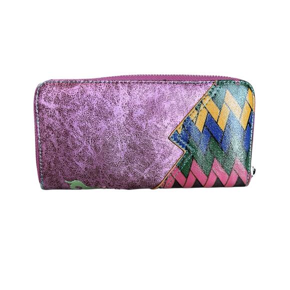 Catchfly Metallic Pink Embroidered Peacock Wallet Multicolor Floral Blue Yellow - Picture 2 of 13